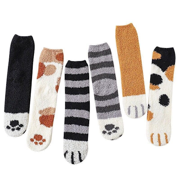 Set med 6, korallfleece höst/vinter damstrumpor mjuka, varma