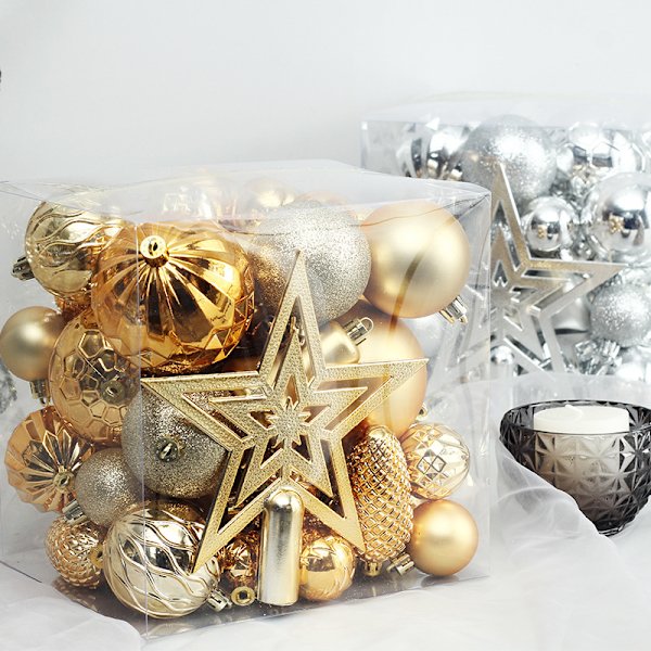 45-delad (guld) julgranskulor, inomhus juldekoration röd