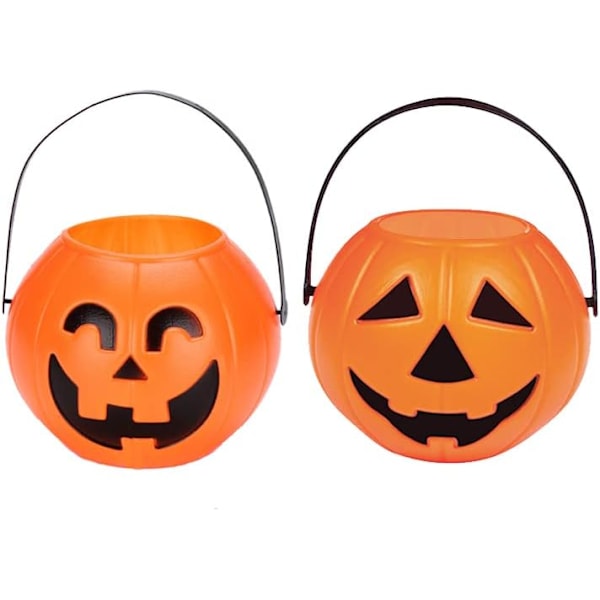 2 pcs Plastic Bucket Halloween Pumpkin Bucket Portable Pumpkin Ca