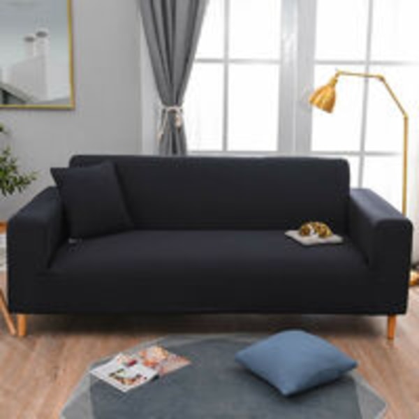 Strækbar Sofaovertræk Universal Sort Polyster Sofa Beskytter 2 Sæder