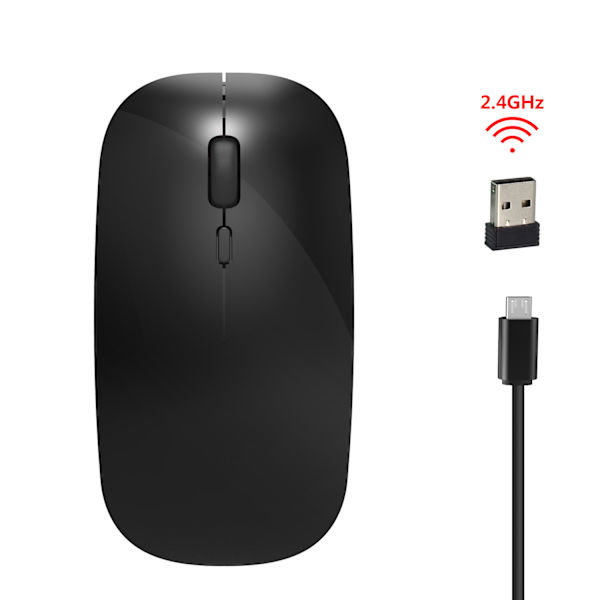 Svart, trådløs 2.4G mus, stille bærbar PC-skrivebord, trådløs kontor