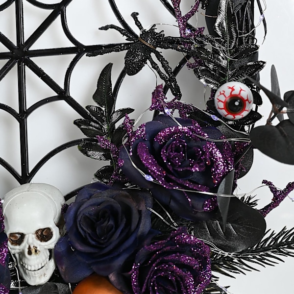 1 stk Halloween-kranser for inngangsdøren - Kunstig rosekranse med hodeskalle