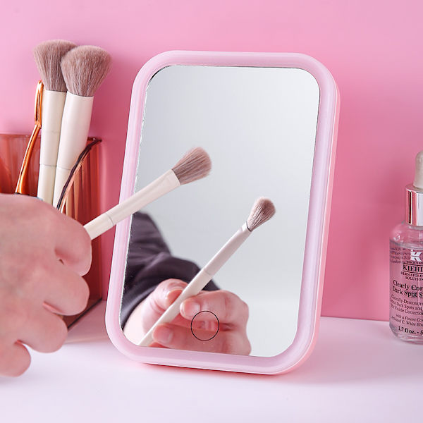 Bärbar smink spegel med touch-kontroll + LED-belysning, rosa