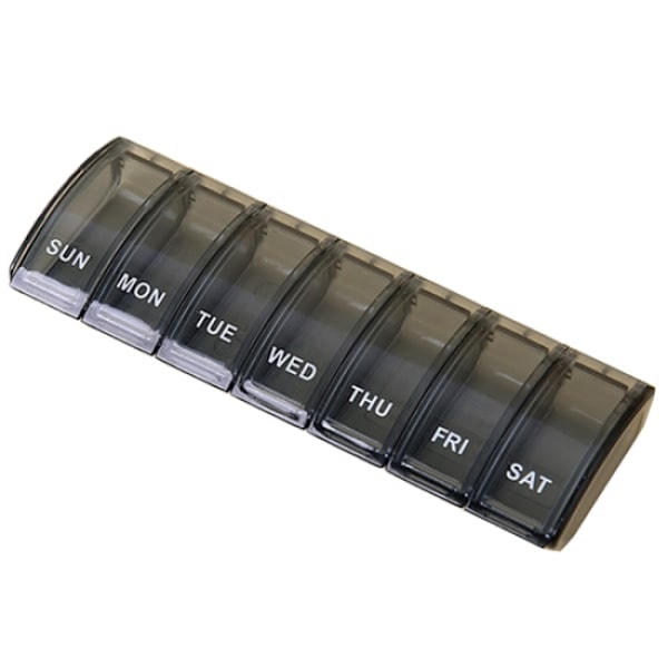 Bärbar mini veckodosering 7 fack pillerbox svart