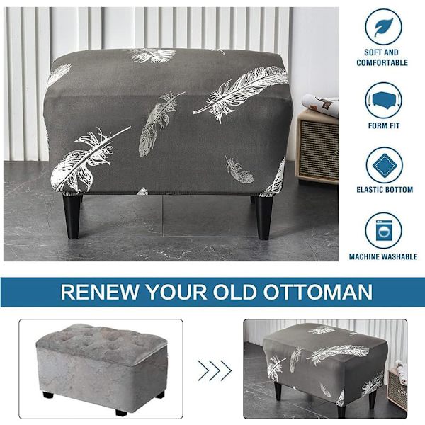 1PC(Vit Fjäder) Ottoman Överdrag Rektangulär Stretch Ottoman Cove