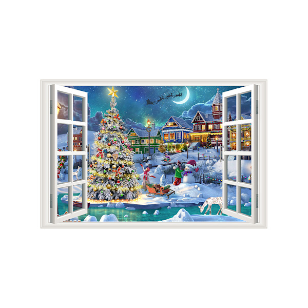 Jul 3D falskt fönster, 60 * 90cm, 6-pack set med tomtenissar