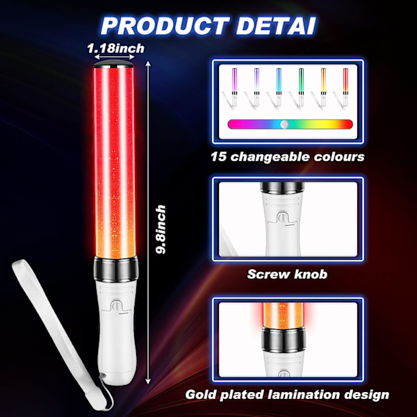 (3 stk.) LED-lyssticks 15 farver flerfarvet 2 lystilstande lys
