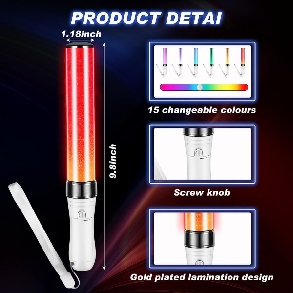 (3 stk) LED-lysstikker 15 farger flerfarget 2 lysmoduser lys