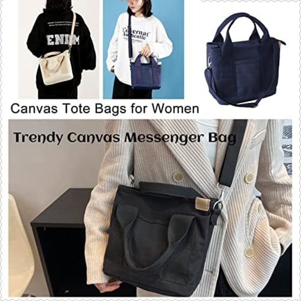 Blå handväska i canvas för kvinnor med stor kapacitet, flera fickor
