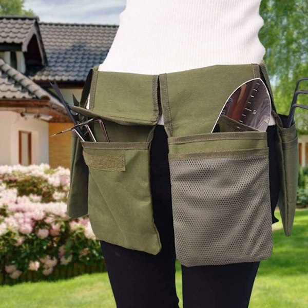 Puutarhatyökalujen vyölaukku - Kankaasta valmistettu roikkuva vyölaukku, jossa 4 taskua, W