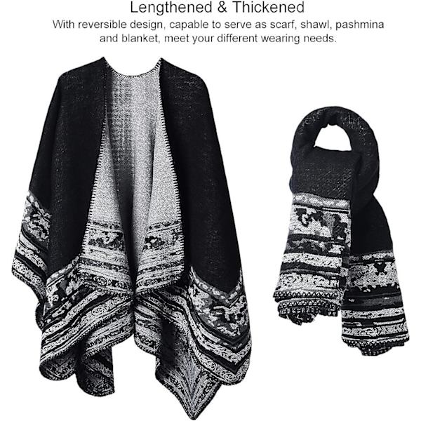 Kvinnors Retro Öppen Sjal Poncho - Rutig Tryckt Stickad Tröja Rock
