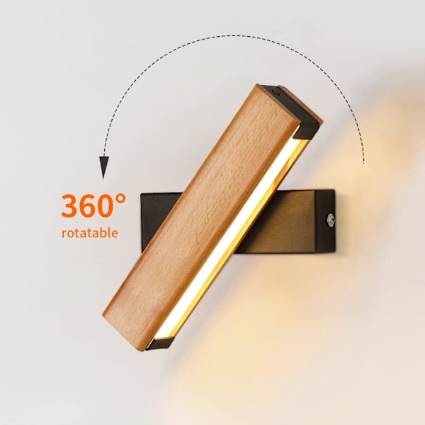 4W 400LM Inomhus Trävägglampa 360° Roterbar, 3000K Varm Vit