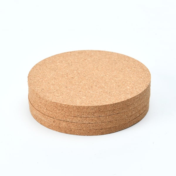 1 set of 4 Round Cork Coasters Ø10cm For Glass, Jar, Saucepan, Cu