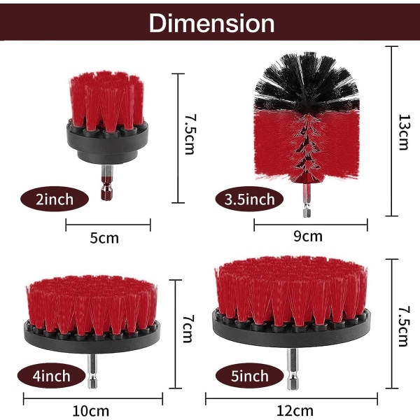 (Punainen) 4 kappaletta porakoneen puhdistusharja, harja porakoneelle, autolaatat, auto