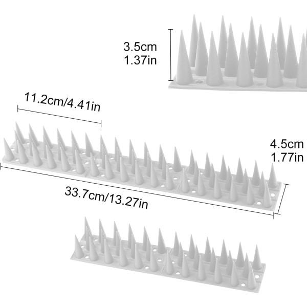 (Valkoinen), Lintupiikit, 14 kpl Anti Pigeon Spikes 4,6 metriä 3 riviä P