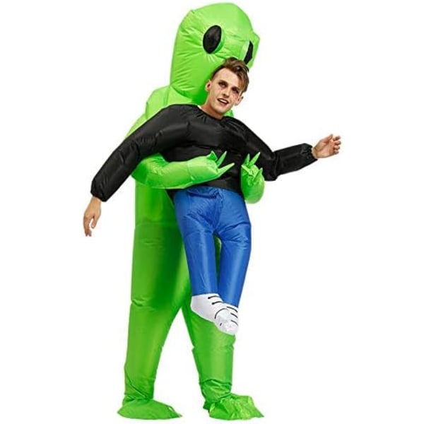 Vuxen kostym Grön utomjording som bär uppblåsbar mänsklig kostym Rolig