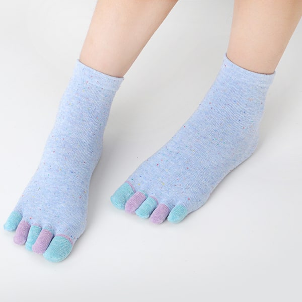 Blå korta 5-finger strumpor med flerfärgade bomullstår, för kvinnor