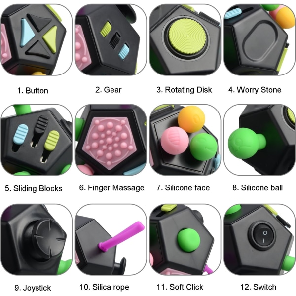 Stressaflastende legetøj 12 sider Fidget Angst Stressaflastning Cube D