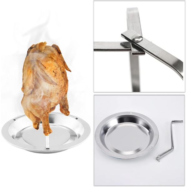 2 stk rustfritt stål øl rotisserie vertikal sammenleggbar rotisserie