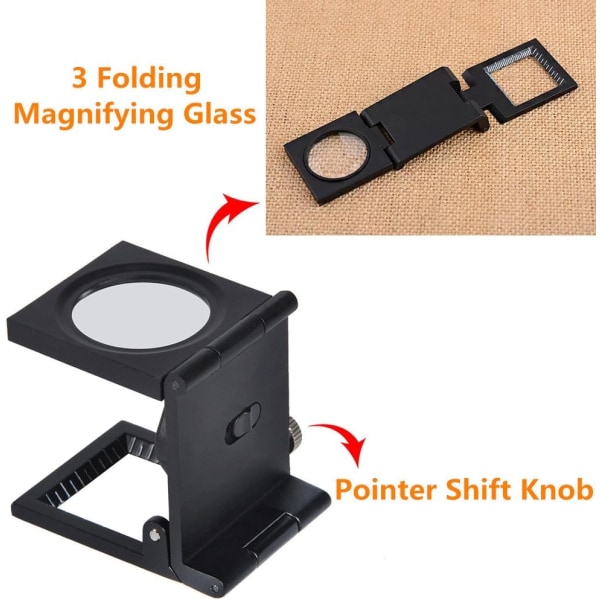 Tygförstoringsglas - LED 10X Lins Fällbart Stativ Tyg Tyg Squa