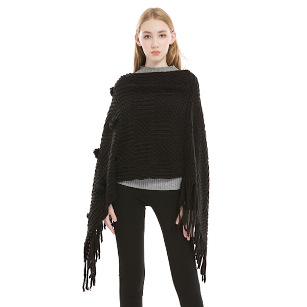 Svart, oversized myk poncho i myk pashmina for kvinner - kasjmir