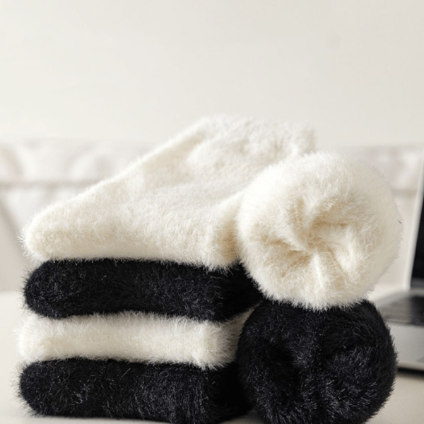 Vit och svart 4-pack set, mink sammet damstrumpor