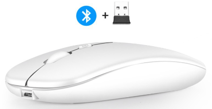 Vit mus, 2,4g, trådlös Bluetooth-mus med typ-C-kontakt,