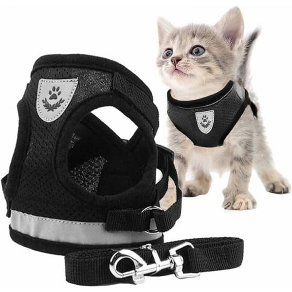 Svart kattsele, kattsele med reflexväst