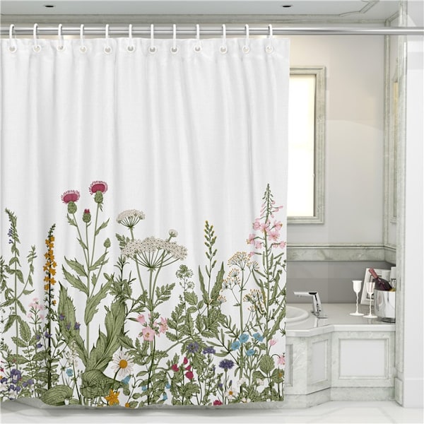 Duschdraperi med 12 ringar för fixering, 180x200 cm, gröna växter