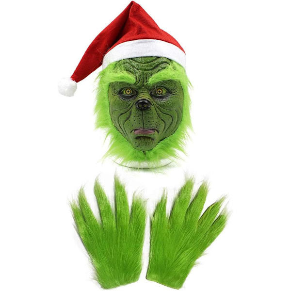 Mask med tomteluva Julmask och handskar Kostymrekvisita Läskig