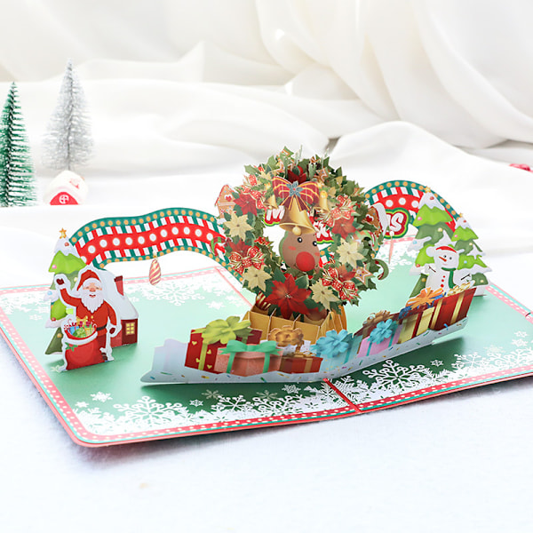 Pop-up julkort med julgran/krans/ren/tomte/snögubbe med kuvert
