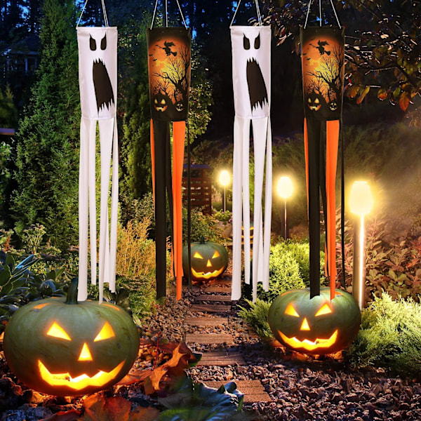 2 stk Halloween Gresskar Spøkelse Vindsokk Flagg Halloween Utendørs