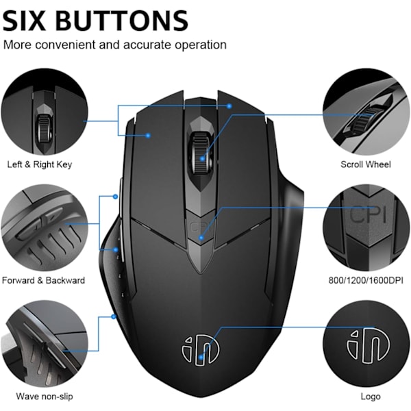 Langaton hiiri, 2.4G ladattava langaton ergonominen ergonominen Op