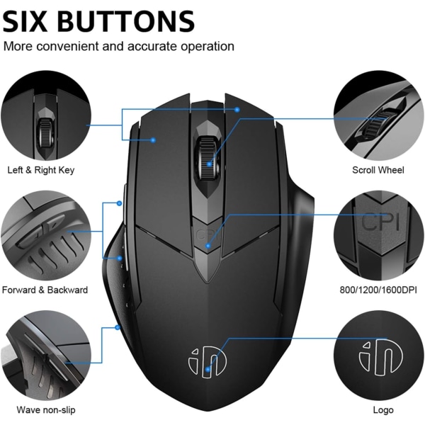 Trådløs mus, 2.4G oppladbar trådløs ergonomisk ergonomisk op