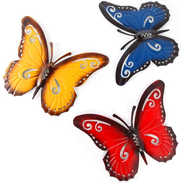 3 Pcs Metal Wall Decor, Garden Ornaments,27 x 22cm, Butterfly Wal