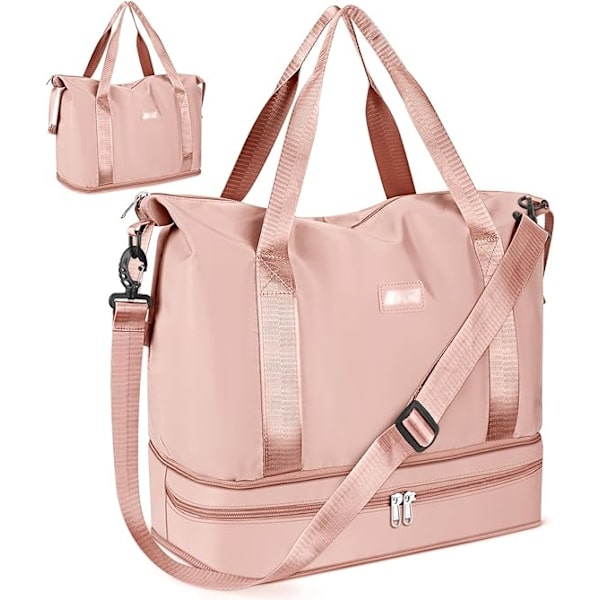 (Rosa) Weekend Reiseveske Skulder Bag, Tørr og Våt Separat Duffl