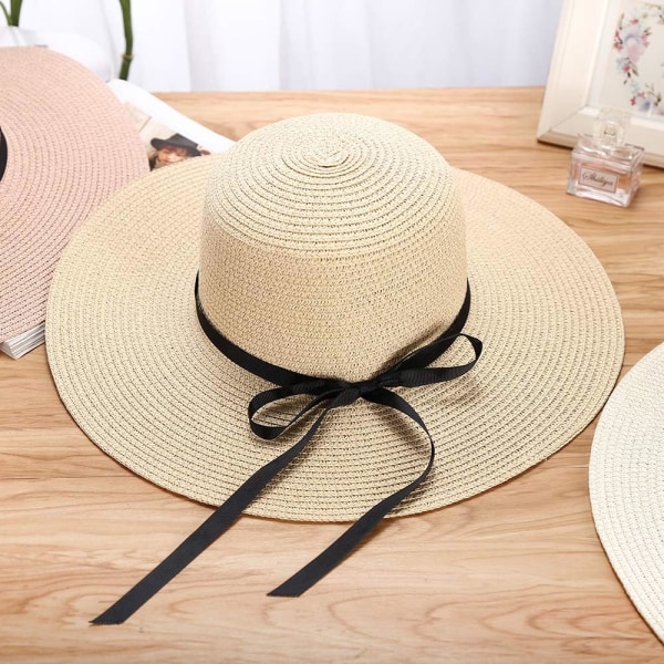 Solhatte Sommerhat til kvinder, stor hat, bred skygge, strå, foldbar