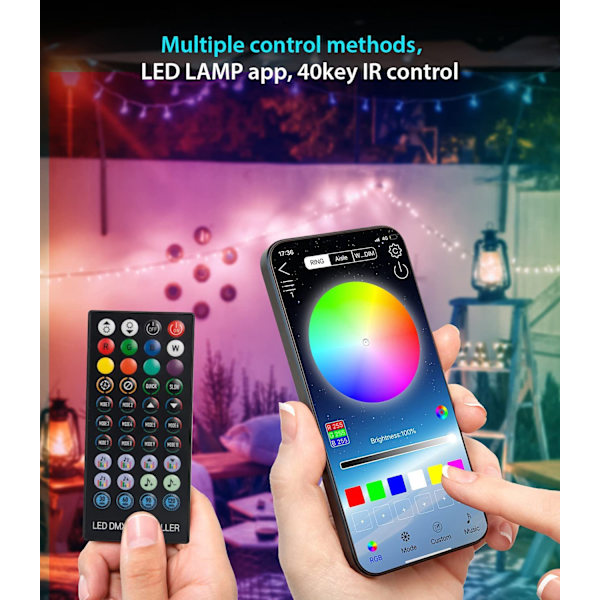 20M LED-ljusslinga, utomhus USB LED-ljusslinga med app-kon