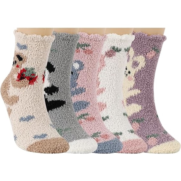 5 par søde fluffy sokker, Coral Fleece sokker Tykke fuzzy sokker