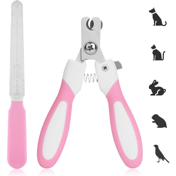 （Pink）Hunde negleklipper med neglefil, rustfrit stål negleklipper