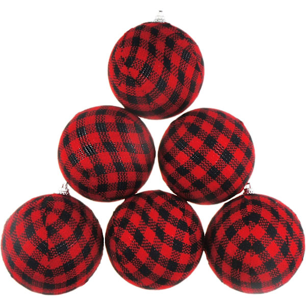 7cm Tartan Stoffkuler Julekuler Innpakket i Stoff