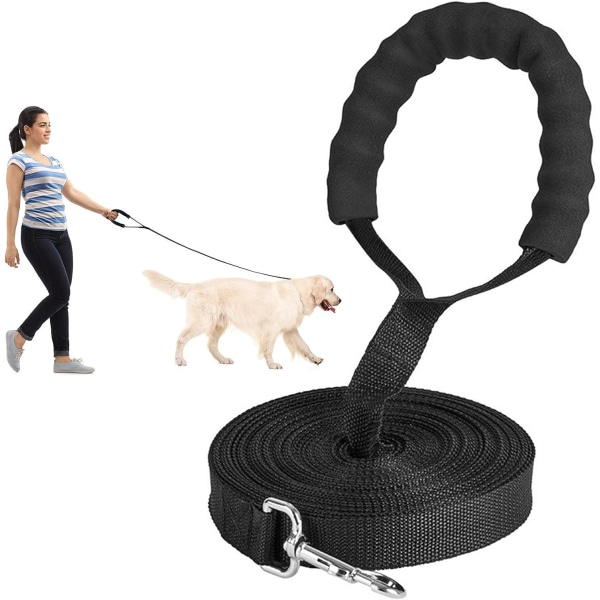 Hundetræningssnor - 10m lang - Nylon - til store hunde - med Com