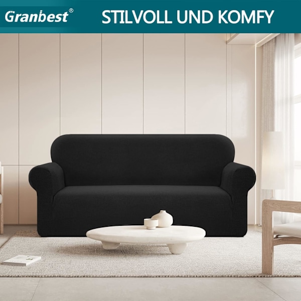 3-seters, svart vanntett spandex jacquard elastisk sofaovertrekk