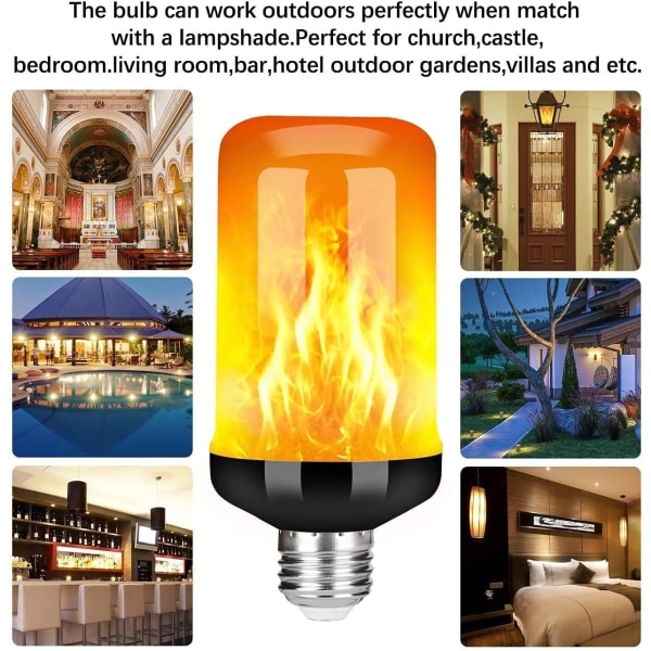 E27 Flammepære, 5W LED Flammeeffekt Pære, 4 Belysningsmodus