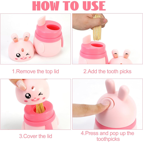 1 stk. Pink Automatisk Pop-Up Tandstik Dispenser Sød Kanin Kawaii