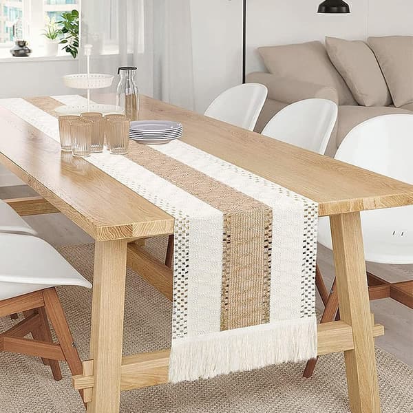 1 stk 30 × 180 cm (Khaki) Bomull Lin Dukløper, Khaki Boho Cro