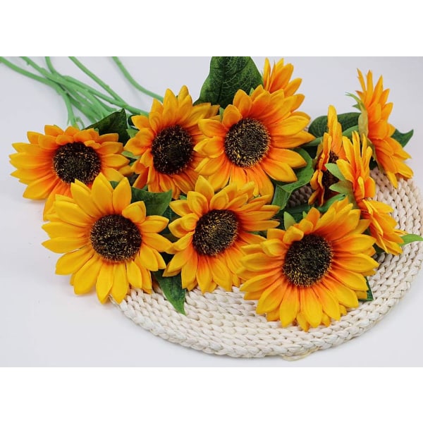 10 Solrosor Konstgjorda blommor Realistiska enkelstjälk, dekorativ
