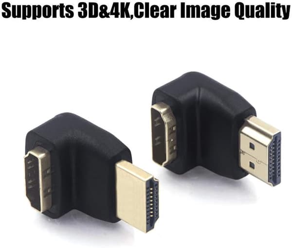 HDMI-sovitin 90 astetta ja 270 astetta kulmassa oleva HDMI-liitin oikea