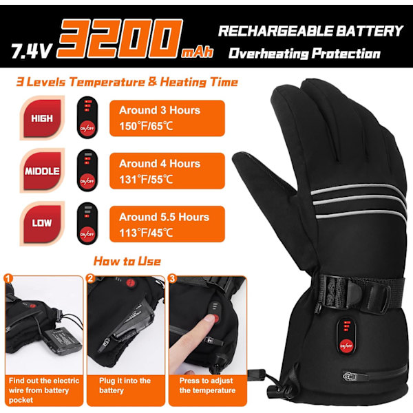 L Uppvärmda Handskar - Laddningsbara 7.4V 3200mAH Batteri Elektrisk Hand