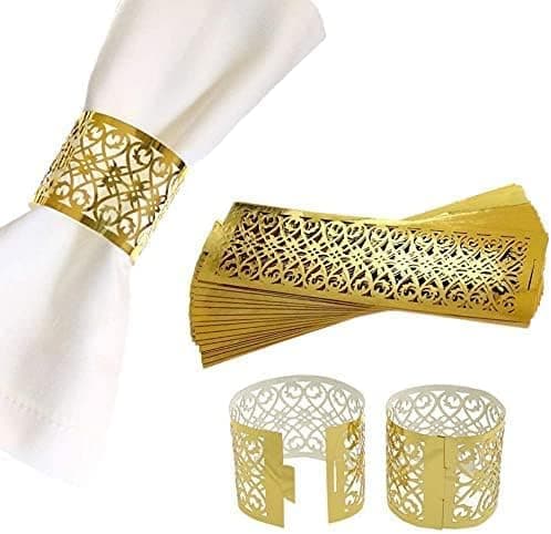 Gull 100 stk Premium Serviettringer Laser Cut Foliepapir Serviettholder